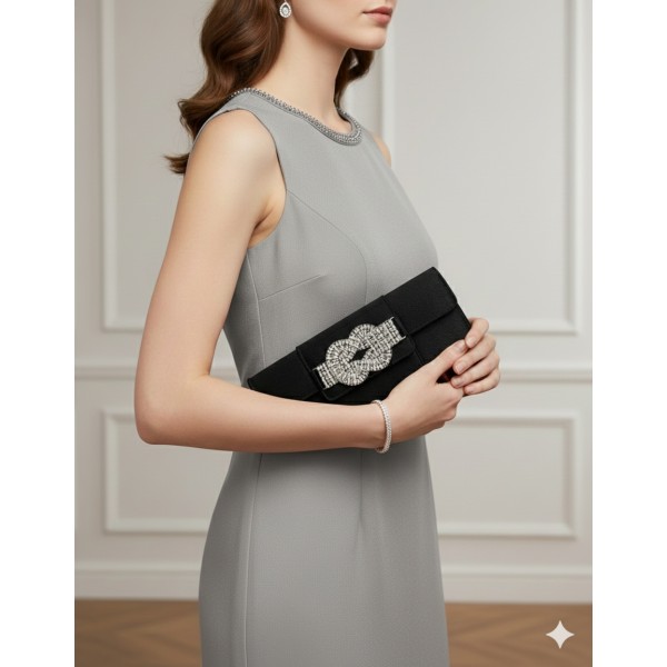 Evening Bag - Satin w/ Rhinestone Knot Accent Charm - BG-90790B
